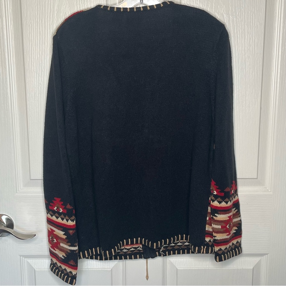 Rods Horse Print Zip Up Cardigan Sweater Womens Sz L Western Country Ranch - Picture 9 of 12